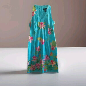 Harold's Pencil dress Size 10 blue Tropical Floral Hawaiian Resortwear